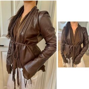 Ya Ya Italian Brown Leather with Silk Lining and Braded Belt | XS P